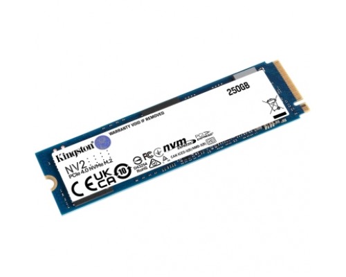 Накопитель Kingston SSD NV2, 250GB, M.2(22x80mm), NVMe, PCIe 4.0 x4, 3D TLC, R/W 3000/1300MB/s, TBW 80, DWPD 0.3 (3 года)