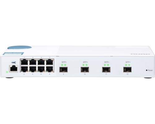 Корпоративный коммутатор QNAP QSW-M408S 10 Gbps managed switch with 4 SFP + ports, 8 1 Gbps RJ-45 ports, bandwidth up to 96 Gbps, JumboFrame support.