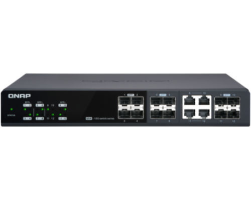 Корпоративный коммутатор QNAP QSW-M1204-4C Managed 10 Gbps switch with 12 SFP + ports, 4 of which are combined with RJ-45, throughput up to 240 Gbps, JumboFrame support.