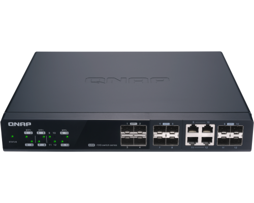 Корпоративный коммутатор QNAP QSW-M1204-4C Managed 10 Gbps switch with 12 SFP + ports, 4 of which are combined with RJ-45, throughput up to 240 Gbps, JumboFrame support.
