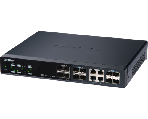 Корпоративный коммутатор QNAP QSW-M1204-4C Managed 10 Gbps switch with 12 SFP + ports, 4 of which are combined with RJ-45, throughput up to 240 Gbps, JumboFrame support.