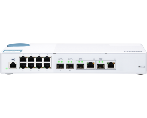 Корпоративный коммутатор QNAP QSW-M408-2C Managed switch 10 Gb / s with 4 SFP + ports, 2 of which are combined with RJ-45, 8 1 Gb / s RJ-45 ports, bandwidth up to 96 Gb / s, JumboFrame support