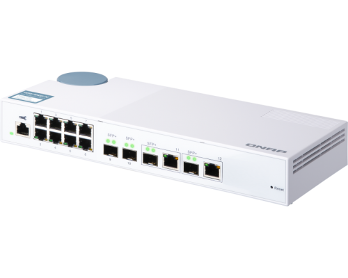 Корпоративный коммутатор QNAP QSW-M408-2C Managed switch 10 Gb / s with 4 SFP + ports, 2 of which are combined with RJ-45, 8 1 Gb / s RJ-45 ports, bandwidth up to 96 Gb / s, JumboFrame support