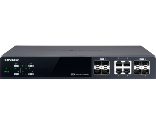 Корпоративный коммутатор QNAP QSW-M804-4C 10 Gbps managed switch with 8 SFP + ports, 4 of which are combined with RJ-45, throughput up to 160 Gbps, JumboFrame support.