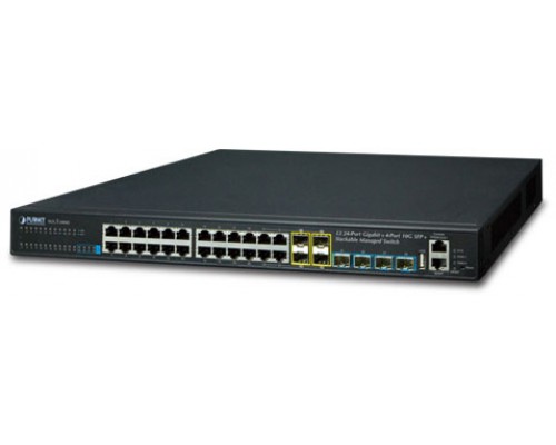 коммутатор/ PLANET Layer 3 24-Port 10/100/1000T with 4-port shared 1000X SFP + 4-Port 10G SFP+ Stackable Managed Switch