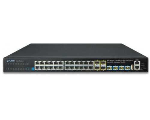 коммутатор/ PLANET Layer 3 24-Port 10/100/1000T with 4-port shared 1000X SFP + 4-Port 10G SFP+ Stackable Managed Switch