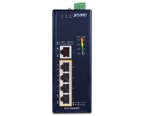 коммутатор/ PLANET IP30 5-Port Gigabit Switch with 4-Port 802.3AT POE+ (-40 to 75 C)