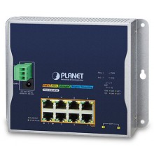 коммутатор/ PLANET WGS-5225-8P2S IP30, IPv6/IPv4, L2+ 8-Port 10/100/1000T 802.3at PoE + 2-Port 1G/2.5G SFP Wall-mount Managed Switch (-40~75 degrees C, dual power input on 48-56VDC terminal block and power jack, ERPS Ring, 1588, Modbus TCP, ONVIF, SN