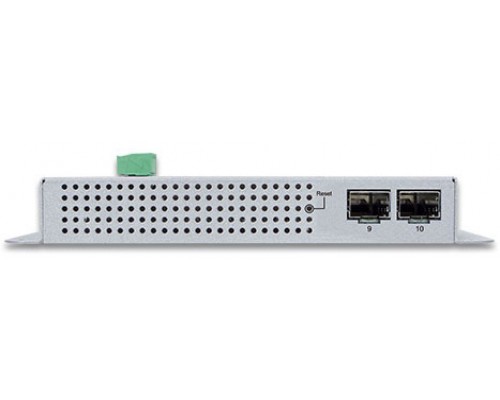 коммутатор/ PLANET WGS-5225-8P2S IP30, IPv6/IPv4, L2+ 8-Port 10/100/1000T 802.3at PoE + 2-Port 1G/2.5G SFP Wall-mount Managed Switch (-40~75 degrees C, dual power input on 48-56VDC terminal block and power jack, ERPS Ring, 1588, Modbus TCP, ONVIF, SN