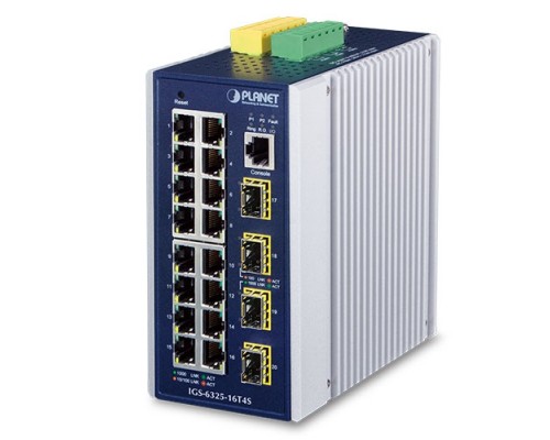 коммутатор/ PLANET IGS-6325-16T4S IP30 Industrial L3 16-Port 10/100/1000T + 4-port 1G/2.5G SFP Full Managed Switch (-40 to 75 C, dual redundant power input on 9~48VDC terminal block, 2*DI, 2*DO, ERPS Ring, 1588 PTP TC, Modbus TCP, Cybersecurity featu