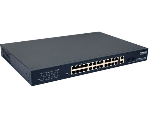 Корпоративный POE-коммутатор OSNOVO PoE коммутатор 24 x 10/100 Base-T PoE, 2 x GE Combo Uplink (RJ45 + SFP), PoE на порт - до 30W, суммарно PoE до 385W