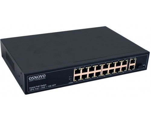 Корпоративный POE-коммутатор OSNOVO PoE коммутатор FE, 16 *10/100 Base-T с PoE, 2 x GE Uplink (RJ45), 1 x GE SFP Uplink, мощность PoE на порт до 30W, суммарно PoE до 292W