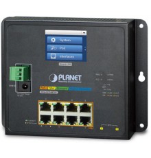 коммутатор/ PLANET IP30, IPv6/IPv4, L2+ 8-Port 10/100/1000T 802.3at PoE + 2-Port 1G/2.5G SFP Wall-mount Managed Switch with LCD touch screen (-20~70 degrees C, dual power input on 48-56VDC terminal block and power jack, ERPS Ring, 1588, Modbus TCP, O