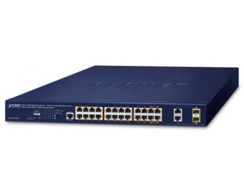 коммутатор/ PLANET GS-4210-24HP2C IPv6/IPv4,4-Port 10/100/1000T 802.3bt 95W PoE + 20-Port 10/100/1000T 802.3at PoE + 2-Port Gigabit TP/SFP Combo Managed Switch(515W PoE Budget, 250m Extend mode, supports ERPS Ring, CloudViewer app, MQTT and cybersecu