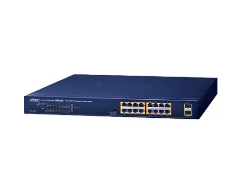 коммутатор/ PLANET GSW-1820HP 16-Port 10/100/1000T 802.3at PoE + 2-Port 1000X SFP Ethernet Switch (240W PoE Budget, Standard/VLAN/Extend mode)