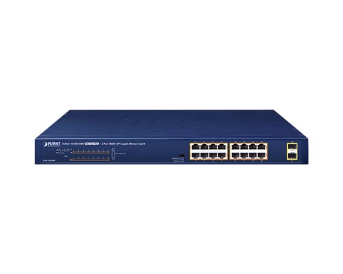 коммутатор/ PLANET GSW-1820HP 16-Port 10/100/1000T 802.3at PoE + 2-Port 1000X SFP Ethernet Switch (240W PoE Budget, Standard/VLAN/Extend mode)