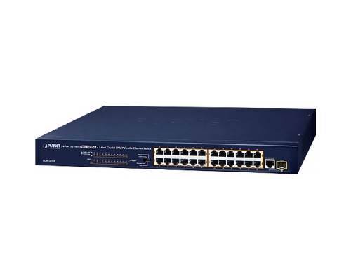 коммутатор/ PLANET FGSW-2511P 24-Port 10/100TX 802.3at PoE + 1-Port Gigabit TP/SFP combo Ethernet Switch (190W PoE Budget, Standard/VLAN/QoS/Extend mode)