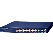 коммутатор/ PLANET SGS-5240-24P4X L2+ 24-Port 10/100/1000T 802.3at PoE + 4-Port 10G SFP+ Stackable Managed Switch (370-watt PoE budget, Hardware Layer3 IPv4/IPv6 Static Routing, ERPS Ring, hardware stacking up to 6 units, IP clustering up to 16 units