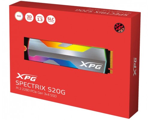 Накопитель ADATA Spectrix S20G ASPECTRIXS20G-1T-C, SSD, M.2, 1.0Tb, PCI-E x4, чтение  2500 Мб/сек, запись  1800 Мб/сек, 3D NAND, RGB, NVMe, 600 TBW