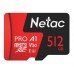 Карта памяти Netac P500 PRO NT02P500PRO-512G-R microSD, 512Gb, Class10, UHS-I Class 3 (U3), чтение  до 100 Мб/сек, с SD адаптером