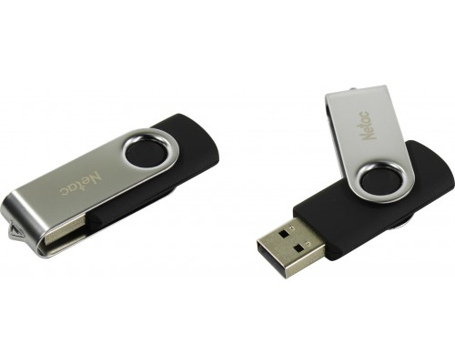 Флеш карта Netac U505 NT03U505N-064G-20BK 64Gb, USB 2.0, поворотная крышка, пластик/металл, черный/серебристый