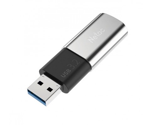 Флеш карта Netac US2 NT03US2N-128G-32SL 128Gb, USB 3.2, запись  500 Мб/сек, чтение  550 Мб/сек, сплав цинка, серебристый