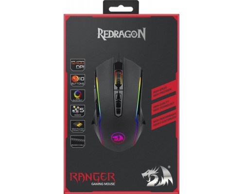 Мышь Redragon Ranger M910 проводная, оптическая, 12400 dpi, USB, RGB подсветка, цвет  черный