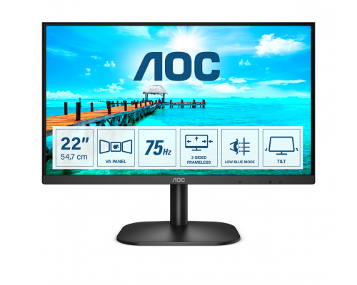 Монитор LCD 21.5'' [16:9] 1920х1080(FHD) VA, nonGLARE, 250cd/m2, H178°/V178°, 3000:1, 20M:1, 16.7M, 4ms, VGA, DVI, Tilt, 3Y, Black