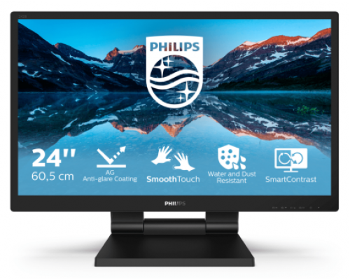 Монитор LCD 23.8'' [16:9] 1920х1080(FHD) IPS, GLARE, TOUCH, 250cd/m2, H178°/V178°, 1000:1, 50M:1, 16.7M, 5ms, VGA, DVI, HDMI, DP, USB-Hub, Height adj, Tilt, Speakers, 3Y, Black