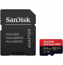 Карта памяти SanDisk Extreme Pro microSD UHS I Card 64GB for 4K Video on Smartphones, Action Cams & Drones 200MB/s Read, 90MB/s Write, Lifetime Warranty                                                                                                  