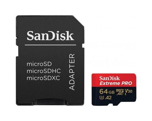 Карта памяти SanDisk Extreme Pro microSD UHS I Card 64GB for 4K Video on Smartphones, Action Cams & Drones 200MB/s Read, 90MB/s Write, Lifetime Warranty