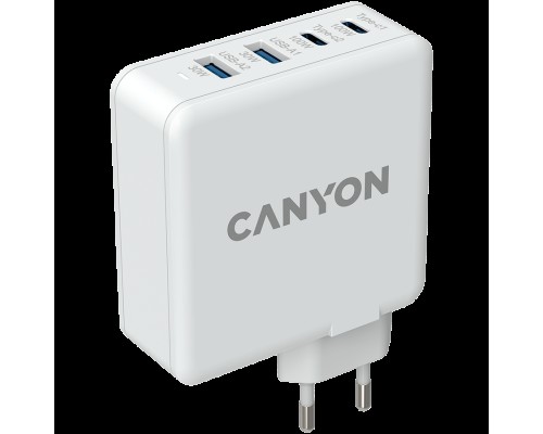 Адаптер питания Canyon, GAN 100W charger  Input:  100V-240V Output: USB-C1/C2: 5V 3A , 9V 3A , 12V 3A , 15V 3A , 20V 5A  USB-A 1/A2: 4.5V/5A, 5V/4.5A, 9V/3A, 12V/2.5A,  20V/1.5A  C1+C2 : 65W + 30W? C1+A1 : 65W + 30W ? C1+A2 : 65W + 30W ?C1+A1+A2 : 65