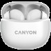 Гарнитура Canyon TWS-5 Bluetooth headset, with microphone, BT V5.3 JL 6983D4, Frequence Response:20Hz-20kHz, battery EarBud 40mAh*2+Charging Case 500mAh, type-C cable length 0.24m, size: 58.5*52.91*25.5mm, 0.036kg, White