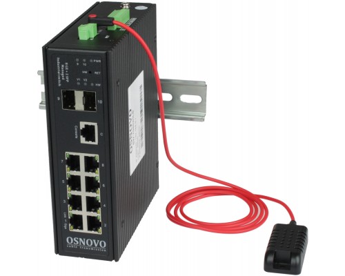 Промышленный гигабитный L2+ коммутатор OSNOVO на 10 портов , 8*10/100/1000Base-T, 2*SFP 1000Base-X, БП опционально