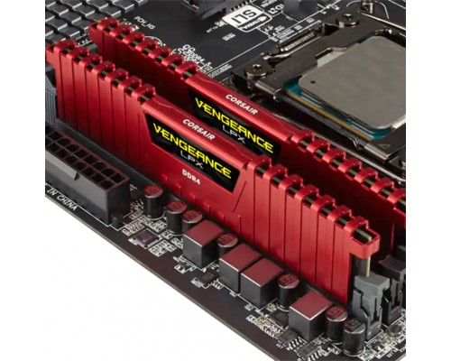 Память оперативная/ Corsair DDR4, 3200MHz 16GB 2x8GB Dimm, Unbuffered, 16-18-18-36, XMP 2.0, Vengeance LPX red, Black PCB, 1.35V, for SKL