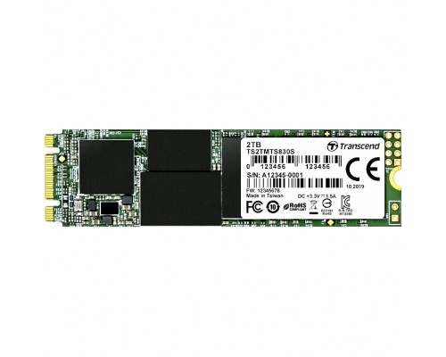 Накопитель Transcend SSD 830S, 2048GB, M.2(22x80mm), SATA3, 3D TLC, R/W 560/520MB/s, IOPs 90 000/85 000, TBW 1120, DWPD 0.3 (5 лет)