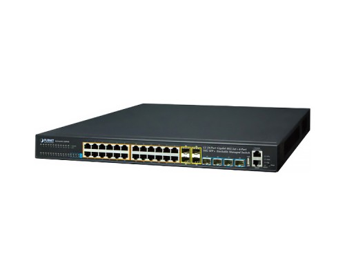 коммутатор/ PLANET Layer 3 24-Port 10/100/1000T 802.3at POE + 4-Port 10G SFP+ Stackable Managed Gigabit Switch (370W)