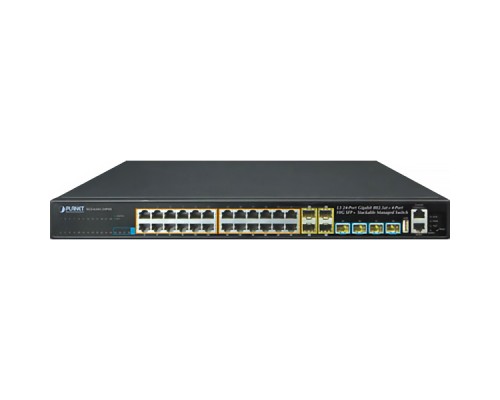 коммутатор/ PLANET Layer 3 24-Port 10/100/1000T 802.3at POE + 4-Port 10G SFP+ Stackable Managed Gigabit Switch (370W)