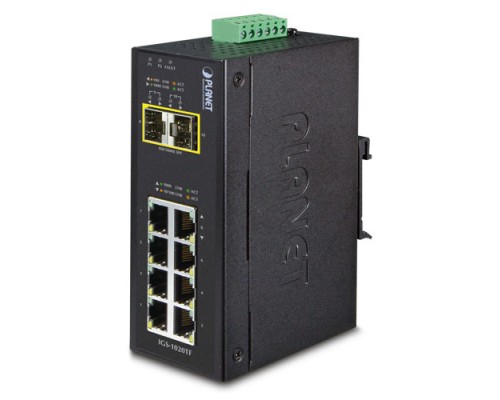 коммутатор/ PLANET IP30 Industrial 8-Port 10/100/1000T + 2-Port 100/1000X SFP Ethernet Switch (-40~75 degrees C)