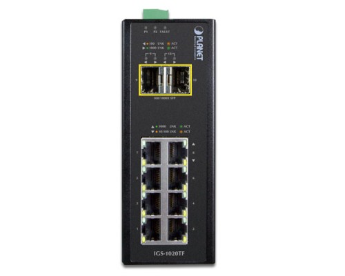 коммутатор/ PLANET IP30 Industrial 8-Port 10/100/1000T + 2-Port 100/1000X SFP Ethernet Switch (-40~75 degrees C)