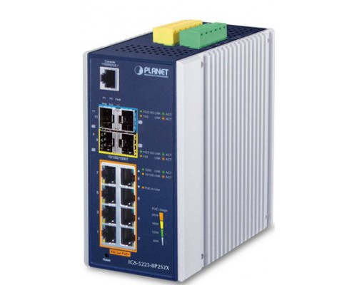 коммутатор/ PLANET IP30 Industrial L2+/L4 8-Port 1000T 802.3at PoE+ 2-port 100/1000X SFP + 2-port 10G SFP+ Full Managed Switch (-40 to 75 C, dual redundant power input on 48~56VDC terminal block, DIDO)