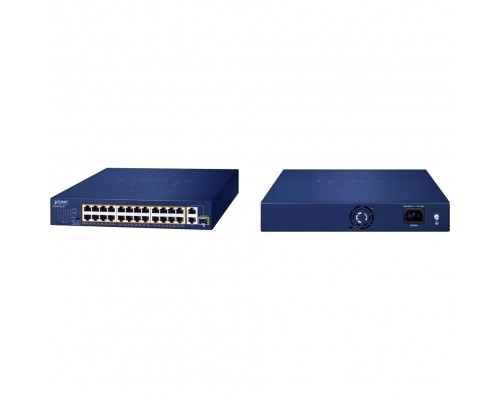 коммутатор/ PLANET 24-Port 10/100TX 802.3at PoE + 2-Port 10/100/1000T + 1-Port shared 1000X SFP Unmanaged Gigabit Ethernet Switch (185W PoE Budget, Standard/VLAN/Extend mode, supports PD alive check, desktop size with rackmount kit)