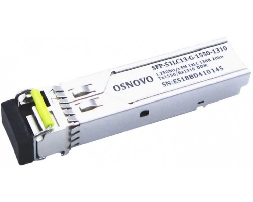 Трансивер/ OSNOVO Оптический SFP Модуль GE, одно волокно SM, до 1,25 Гбит/c, LC, до 20км, Tx:1550/Rx:1310, DDM