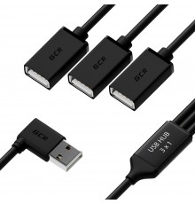 USB-концентратор Greenconnect USB 2.0 Хаб гибкий 0.35m для 3-х устройств одновременно, двусторонний угловой AM / 3 х AF, черный, GCR-51545                                                                                                                