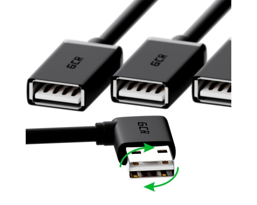 USB-концентратор Greenconnect USB 2.0 Хаб гибкий 0.35m для 3-х устройств одновременно, двусторонний угловой AM / 3 х AF, черный, GCR-51545