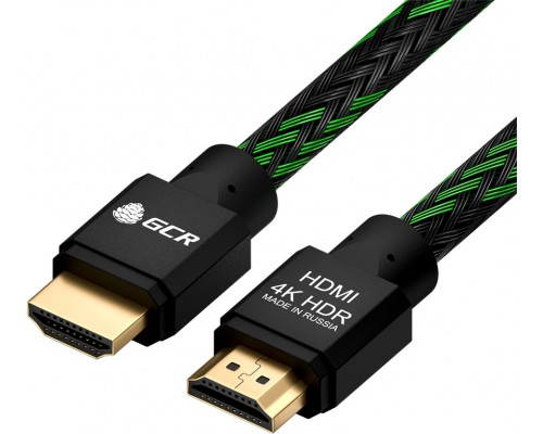 Кабель видео GCR Кабель 1.5m HDMI 2.0, BICOLOR нейлон, AL корпус черный, HDR 4:2:2, Ultra HD, 4K 60 fps 60Hz/5K*30Hz, 3D, AUDIO, 18.0 Гбит/с, 28AWG. GCR-52161