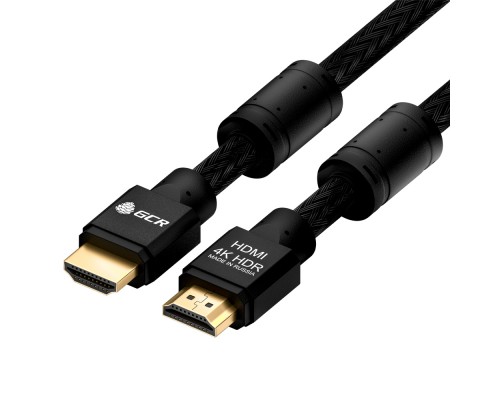 Кабель видео GCR Кабель 10.0m HDMI версия 2.0, HDR 4:2:0, Ultra HD, 4K 60 fps 60Hz/5K*30Hz, 3D, AUDIO, 18.0 Гбит/с, 28/28 AWG, OD7.8mm, тройной экран, черный нейлон, AL корпус черный, фер.кольца, GCR-53191