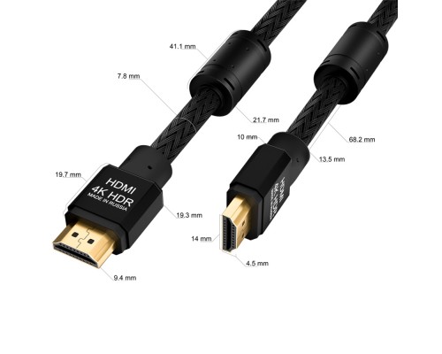 Кабель видео GCR Кабель 10.0m HDMI версия 2.0, HDR 4:2:0, Ultra HD, 4K 60 fps 60Hz/5K*30Hz, 3D, AUDIO, 18.0 Гбит/с, 28/28 AWG, OD7.8mm, тройной экран, черный нейлон, AL корпус черный, фер.кольца, GCR-53191