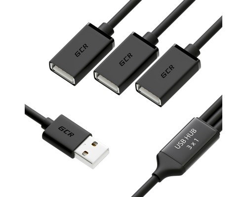 Разветвитель USB 2.0 Greenconnect GCR-51864 3 порта, 0.35m, гибкий, AM / 3 х AF, черный