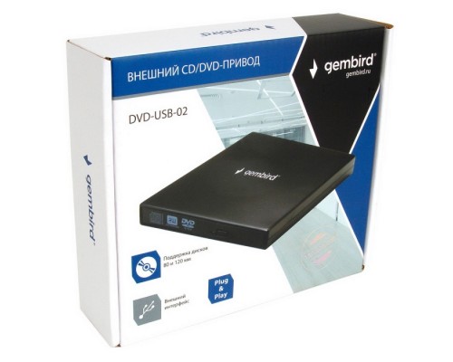 Внешний DVD-привод Gembird DVD-USB-02 USB 2.0 пластик, черный (099240)